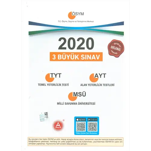 ÖSYM 2020 TYT AYT MSÜ Video Çözümlü Tıpkı Basım Orijinal Çıkmış Sorular A Yayınları