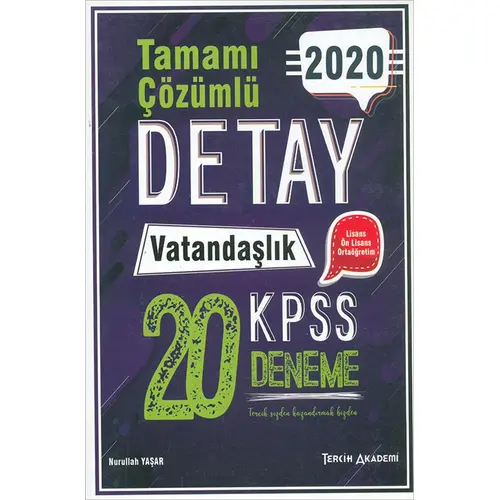 2020 KPSS Detay Vatandaşlık Çözümlü 20 Deneme Tercih Akademi Yayınları