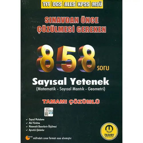 2021 DGS ALES 858 Matematik Çözümlü Soru Bankası Tasarı Eğitim Yayınları