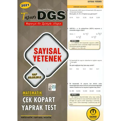 2021 DGS Sayısal Yetenek Yaprak Test Tasarı Eğitim Yayınları