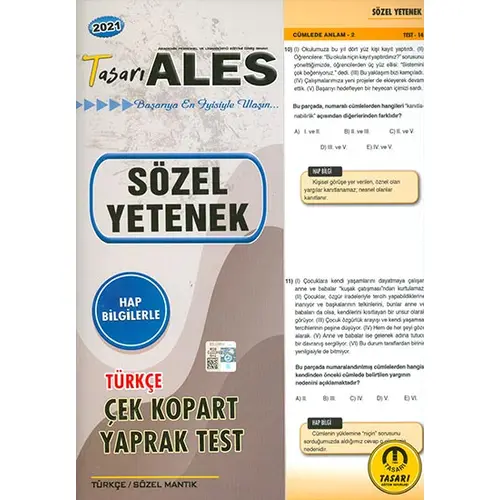 2021 DGS Sözel Yetenek Yaprak Test Tasarı Eğitim Yayınları