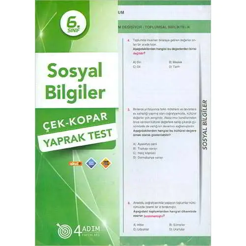 6. Sınıf Sosyal Bilgiler Yaprak Test - Kolektif - 4 Adım Yayınları