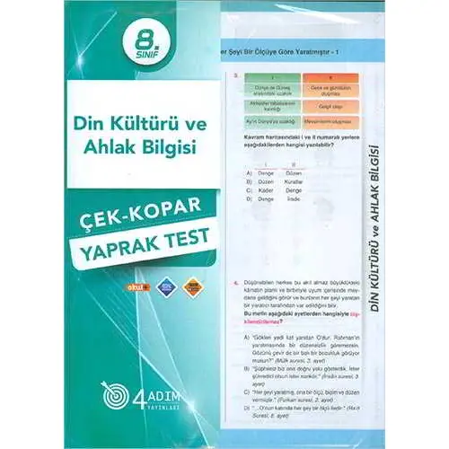 4 Adım 8.Sınıf Din Kültürü ve Ahlak Bilgisi Yaprak Test