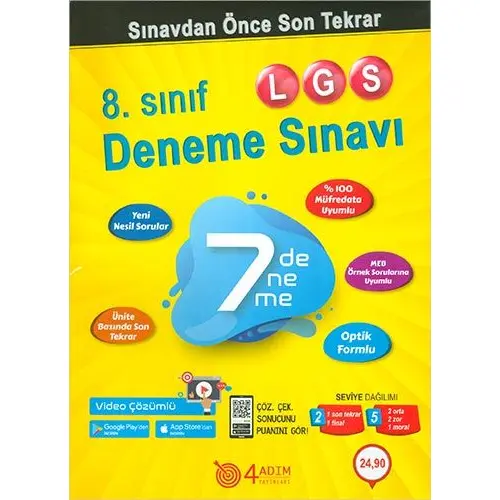 4 Adım 8.Sınıf LGS Sınavdan Önce 7 Deneme Sınavı