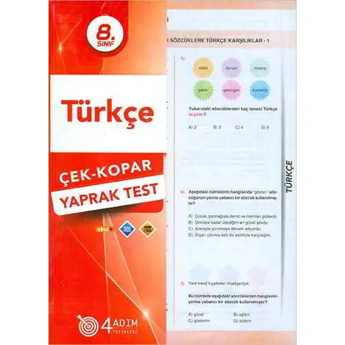 8. Sınıf Türkçe Çek-Kopar Yaprak Test - Kolektif - 4 Adım Yayınları