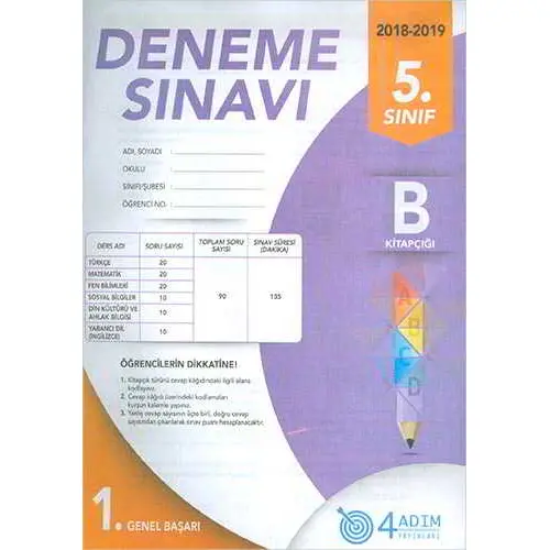 5.Sınıf Deneme Sınavı (B Kitapçığı) 4 Adım Yayınları