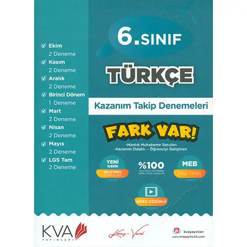6.Sınıf Türkçe Kazanım Takip Denemeleri KVA Yayınları