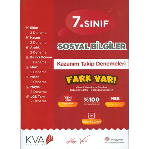 7.Sınıf Sosyal Bilgiler Kazanım Takip Denemeleri KVA Yayınları