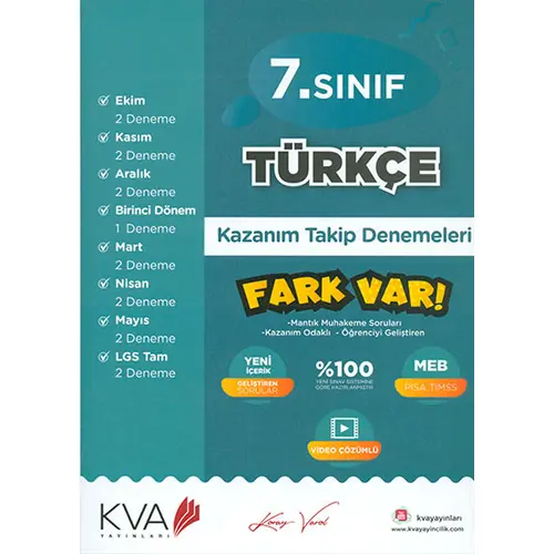 7.Sınıf Türkçe Kazanım Takip Denemeleri KVA Yayınları