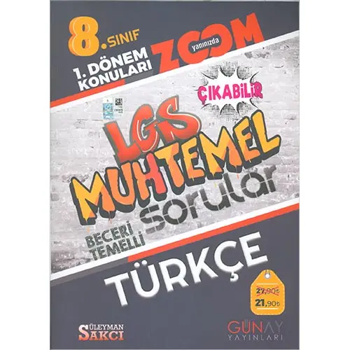 8. Sınıf LGS 1. Dönem Türkçe Muhtemel Sorular Zoom Serisi Günay Yayınları