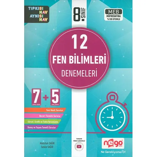 8.Sınıf 12 Fen Bilimleri Denemeleri Nego Yayınları