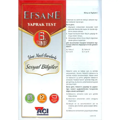 Açı 6.Sınıf Sosyal Bilgiler Efsane Yaprak Test