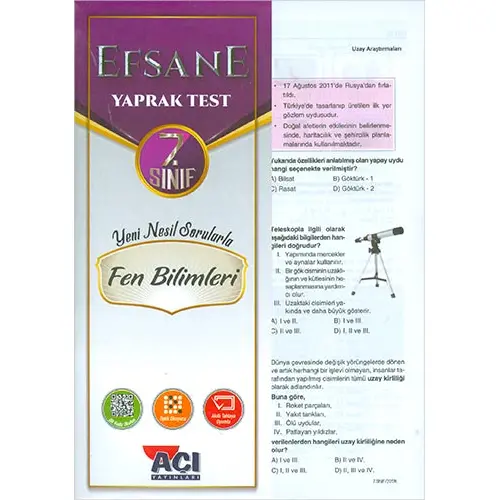 Açı 7.Sınıf Fen Bilimleri Efsane Yaprak Test