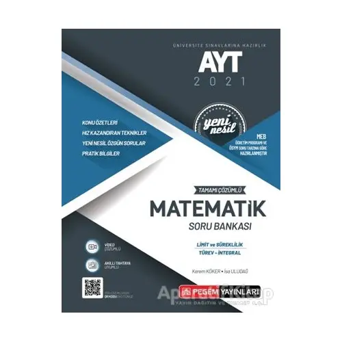 AYT 2021 Tamamı Çözümlü Matematik Soru Bankası Yeni Nesil (Limit ve Süreklilik-Türev-İntegral)