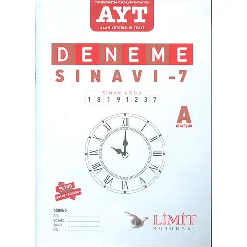 AYT Deneme Sınavı-7 A Kitapçığı Limit Yayınları