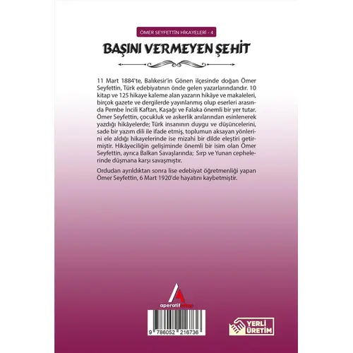 Başını Vermeyen Şehit - Ömer Seyfettin - Aperatif Kitap Yayınları