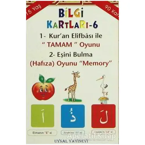 Bilgi Kartları - 6 - 1. Kuran Elifbası ile Tamam Oyunu 2. Eşini Bulma (Hafıza) Oyunu Memory