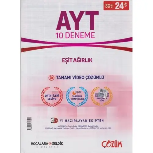 Çözüm Hocalara Geldik AYT Eşit Ağırlık Video Çözümlü 10 Deneme