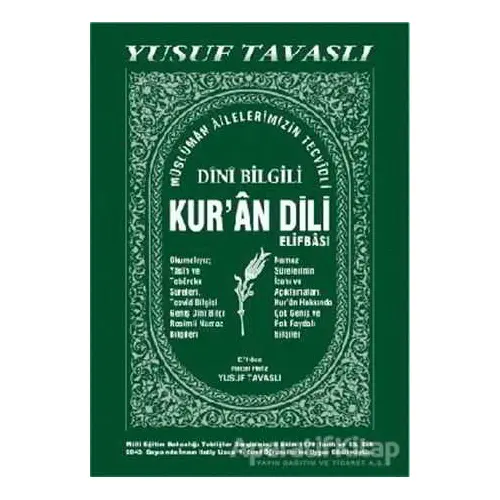 Dini Bilgili Kur’an Dili Elifbası (Yeşil Kapak) (D04) - Yusuf Tavaslı - Tavaslı Yayınları