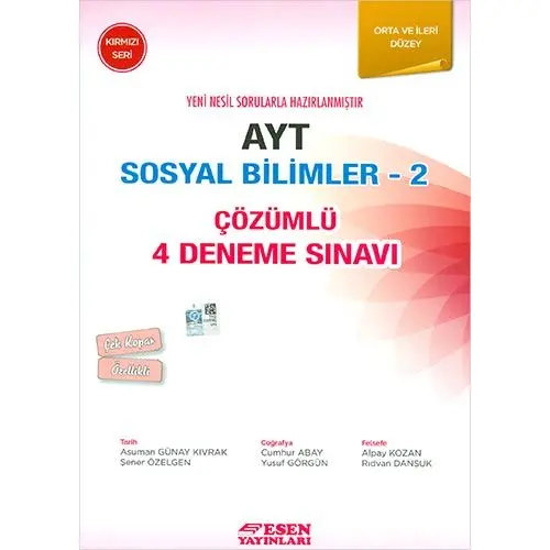 Esen AYT Sosyal Bilimler 2 Çözümlü 4 Deneme Sınavı Kırmızı Seri