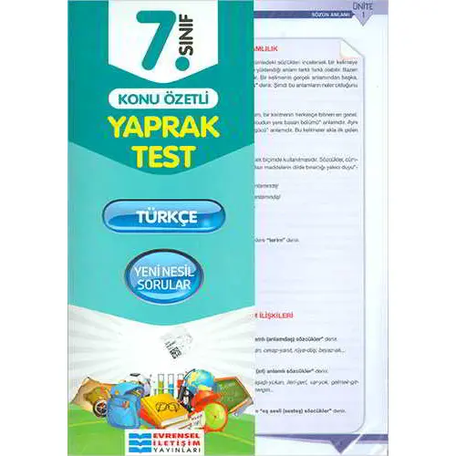 Evrensel 7.Sınıf Türkçe Konu Özetli Yaprak Test