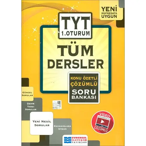 TYT Tüm Dersler Konu Özetli Çözümlü Soru Bankası 1. Oturum - Kolektif - Evrensel İletişim Yayınları