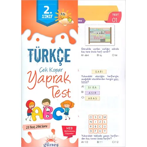 Güneş 2.Sınıf Türkçe Çek Kopar Yaprak Test