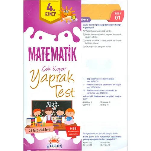 Güneş 4.Sınıf Matematik Çek Kopar Yaprak Test