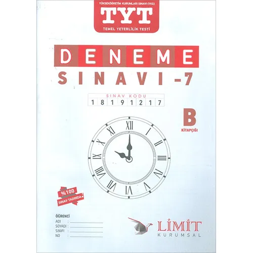 TYT Deneme Sınavı-7 B Kitapçığı Limit Yayınları