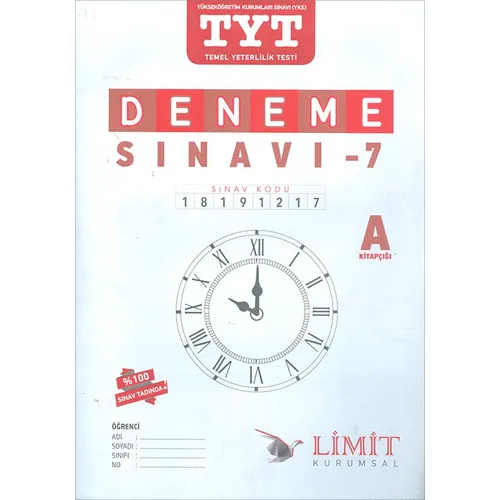 TYT Deneme Sınavı-7 A Kitapçığı Limit Yayınları