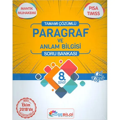 8.Sınıf Paragraf ve Anlam Bilgisi Çözümlü Soru Bankası KöşeBilgi Yayınları