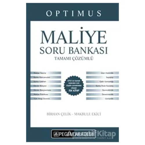 2018 KPSS A Grubu Optimus Maliye Tamamı Çözümlü Soru Bankası