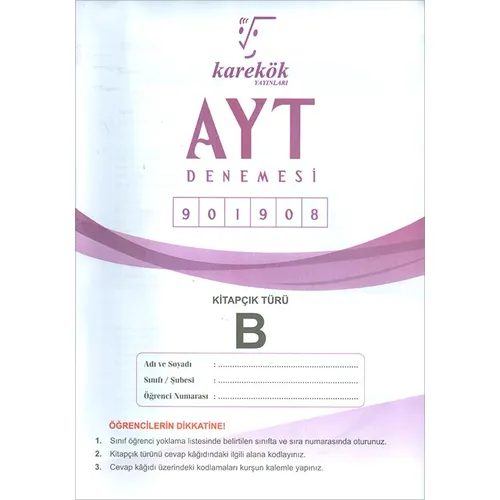 AYT Denemesi B Kitapçık 901908 Karekök Yayınları