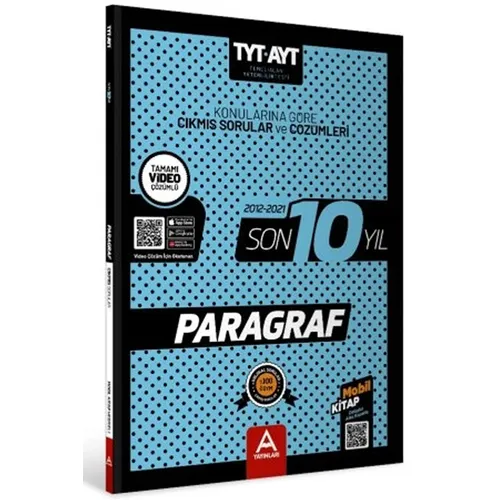 A Yayınları TYT AYT Paragraf Son 10 Yıl Soru ve Çözümleri
