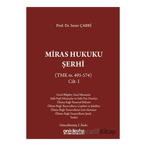 Miras Hukuku Şerhi - Sezer Çabri - On İki Levha Yayınları