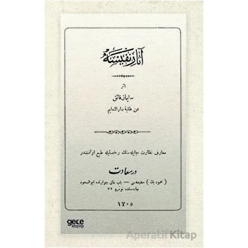 Asar-ı Nefise (Osmanlıca) - Süleyman Faik Yargıcı - Gece Kitaplığı