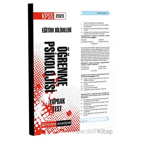 2023 KPSS Eğitim Bilimleri Öğrenme Psikolojisi Yaprak Test - Kolektif - Pegem Akademi Yayıncılık