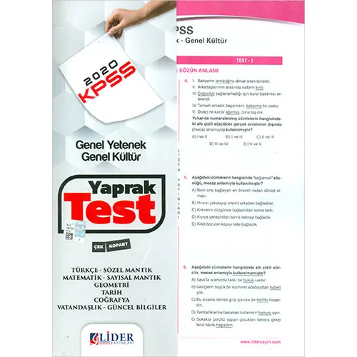 2020 KPSS Genel Yetenek Genel Kültür Yaprak Test Lider Yayıncılık