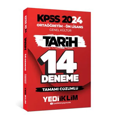 Yediiklim 2024 KPSS Ortaöğretim - Ön Lisans Tarih 14 Deneme Tamamı Çözümlü