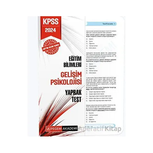 2024 KPSS Eğitim Bilimleri Gelişim Psikolojisi Yaprak Test - Kolektif - Pegem Akademi Yayıncılık