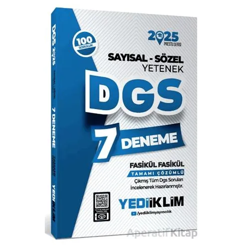 Yediiklim Yayınları 2025 DGS Sayısal-Sözel Yetenek Tamamı Çözümlü 7 Deneme