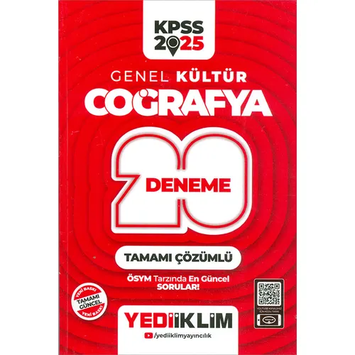 Yediiklim 2025 KPSS Coğrafya Tamamı Çözümlü 20 Deneme