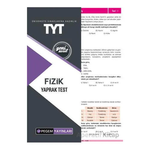 TYT Fizik Yaprak Test - Kolektif - Pegem Akademi Yayıncılık