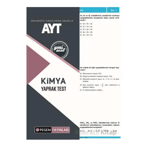 AYT Kimya Yaprak Test - Kolektif - Pegem Akademi Yayıncılık