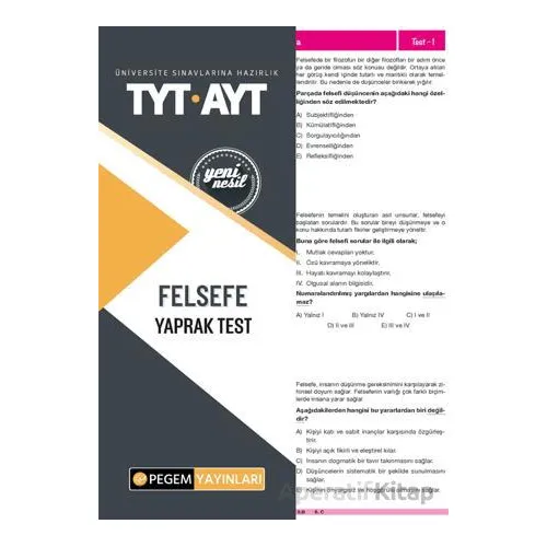 Tyt-Ayt Felsefe Yaprak Test - Kolektif - Pegem Akademi Yayıncılık