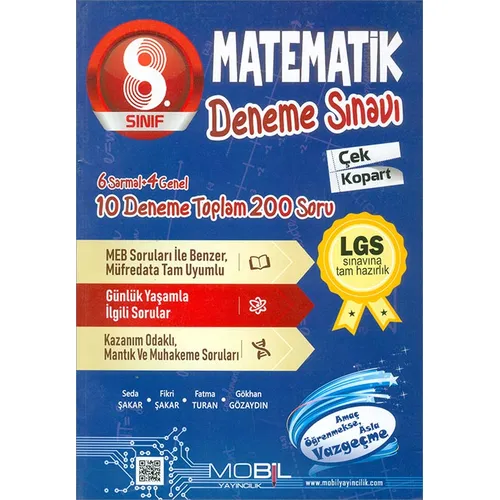 8.Sınıf Matematik 10 lu Çek Kopart Deneme Sınavı (Kampanyalı) Mobil Yayıncılık