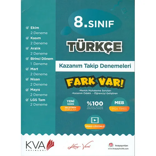 8.Sınıf Türkçe Kazanım Takip Denemeleri KVA Yayınları
