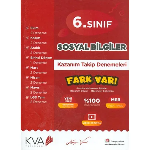 6.Sınıf Sosyal Bilgiler Kazanım Takip Denemeleri KVA Yayınları