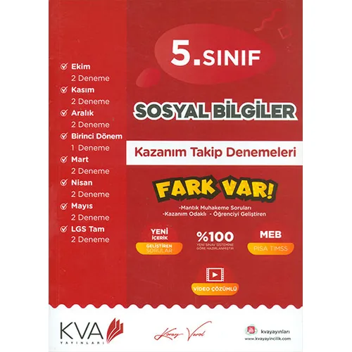 5.Sınıf Sosyal Bilgiler Kazanım Takip Denemeleri KVA Yayınları 2024 öncesi müfredat
