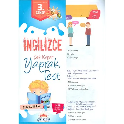 Güneş 3.Sınıf İngilizce Çek Kopar Yaprak Test